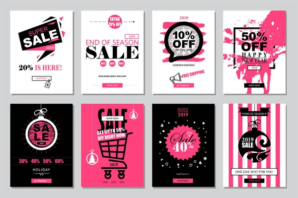 Set 2019 Feliz Año Nuevo Venta Banners Plantillas Para Compras — Vector de stock