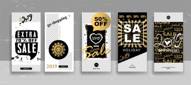 Mutlu Noeller ve mutlu yeni yıl hikayeler şablon kümesi. Akarsu. Sosyal medya promo için trendy tarzı el çekilmiş dokular üzerinde şeffaf arka plan ile yaratıcı evrensel kartları