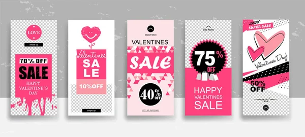 Set Plantilla Historias Venta San Valentín Transmisión Tarjetas Editables Universales — Vector de stock