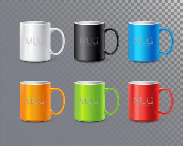 Photo Realistic Ceramic Clean Mugs Cups Tea Coffee — Stock Vector