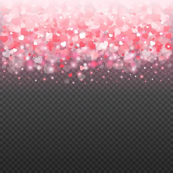 Coeurs Confettis Bokeh Lumières Isolées Sur Fond Transparent — Image vectorielle