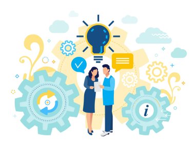 Konuşma ve tablet, düz stil illüstrasyon arıyor takım liderleri 