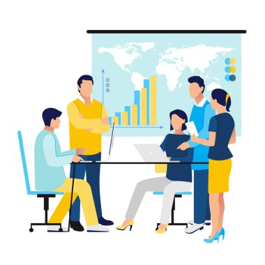 Takım liderleri masa başında oturup, konuşurken ve t arıyorum