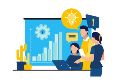 Ofis çalışanları hesaplama bakarak masa başında oturuyorlar