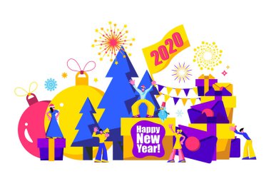 2020 Happy New Year trendy ve minimalist kart veya arka plan.