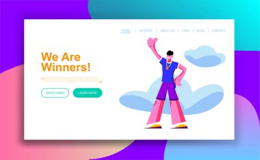 Mutlu Çizgi Film Karakter Sporcusu ile Açılış Sayfası veya Banner. 