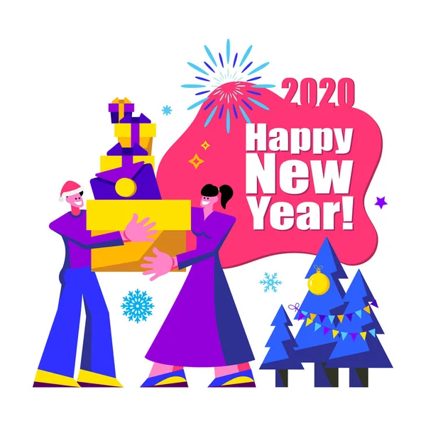 2020 新年快乐 时尚和简约的卡片或背景. — 图库矢量图片