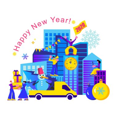 2020 Happy New Year trendy ve minimalist kart veya arka plan.