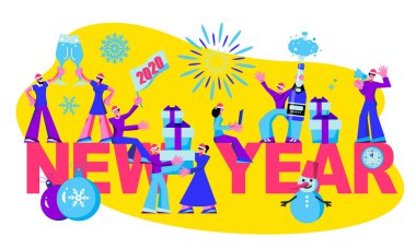 2020 Happy New Year trendy ve minimalist kart veya arka plan.