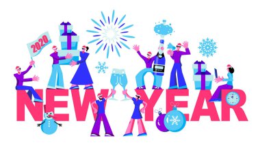 2020 Happy New Year trendy ve minimalist kart veya arka plan.