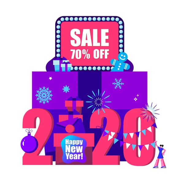2020 šťastný nový rok prodej a veselý vánoční přání. — Stockový vektor