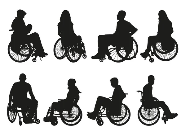 車椅子シルエットの人々 — ストックベクタ