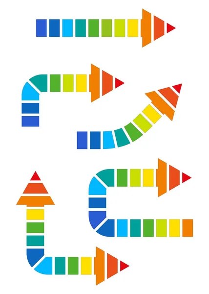 彩虹箭的方向梯度光谱颜色 方向标志信息图形 — 图库矢量图片