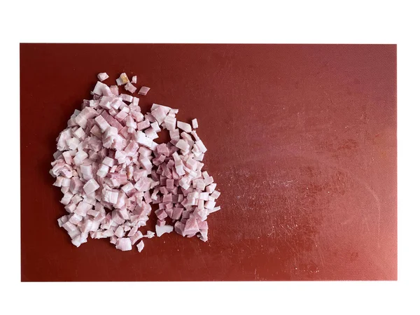 Schweinespeck Von Oben Auf Rotem Schneidebrett — Stockfoto