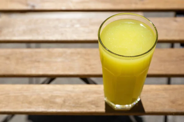 Closeup One Glass Lemonade Wooden Table Selective Focus — Stock Photo, Image