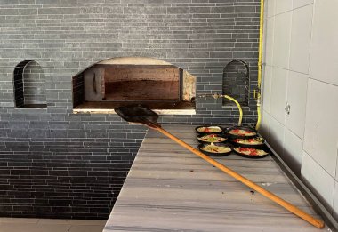 Ön manzara pizza fırını arka planı 