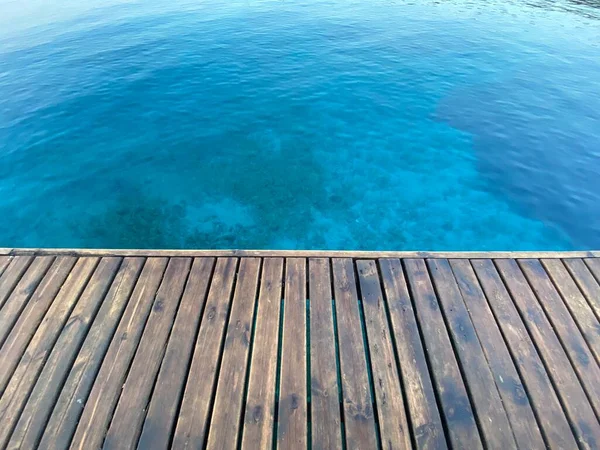 Zamknąć Drewniane Podłogi Morzu — Zdjęcie stockowe