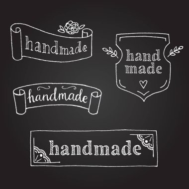 Tebeşir çizim el yapımı etiket kümesi. Vektör çizim.