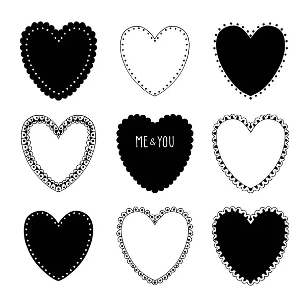 手绘形状的心脏贴纸 黑色和白色的背景 向量例证 — 图库矢量图片