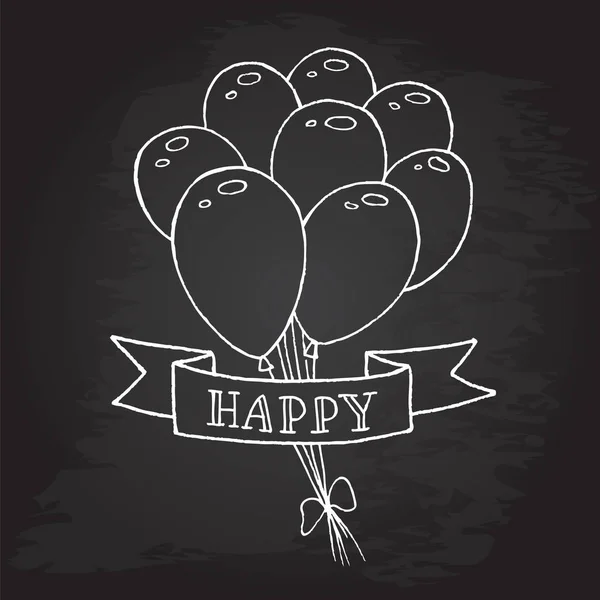 Balloons Drawing Chalk Ribbon Inscription Happy Print Design — Stock Vector