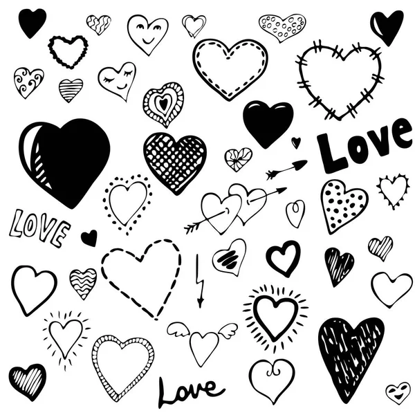 Set Heart Doodles Hand Drawn Vector Vector Graphics