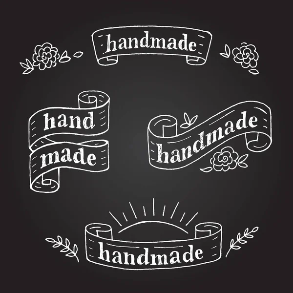 Set Handmade Labels Drawing Chalk Vector Illustration — Stock Vector