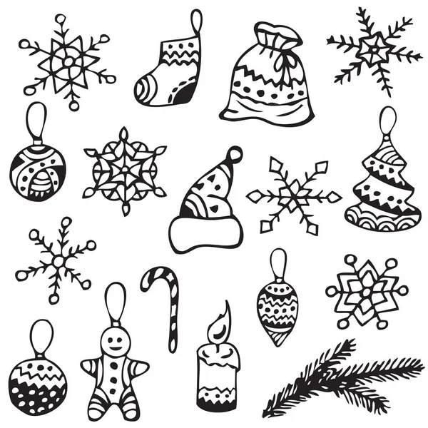 Téli Elem Doodle Gyűjtemény Karácsonyi Dekoráció — Stock Vector