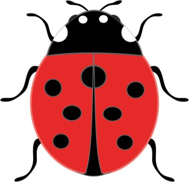 Küçük sevimli uğur böceği kırmızı kanatlı iyi şans ve arkasında yedi siyah noktalı iyi şans işareti olarak böcek olarak doğal şansı, umudu ve serveti ölçeklenebilir vektör grafikleri olarak gösteriyor.