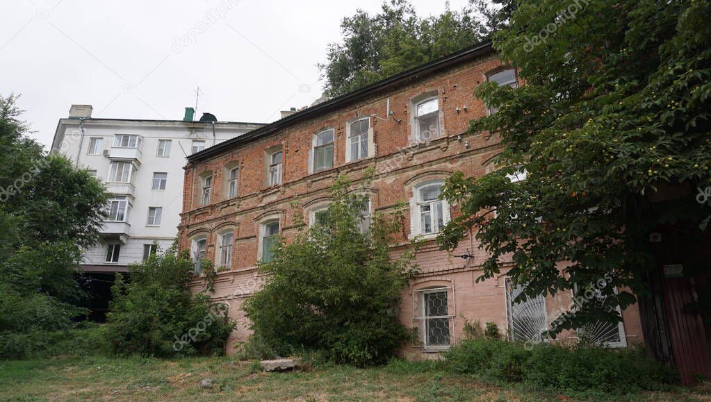 Location-Russia, Saratov. A city of amazing ancient architecture, old brick buildings and abandoned houses.