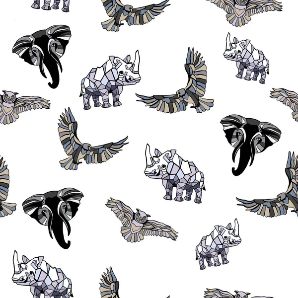 seamless pattern with polygonal animals on a white background