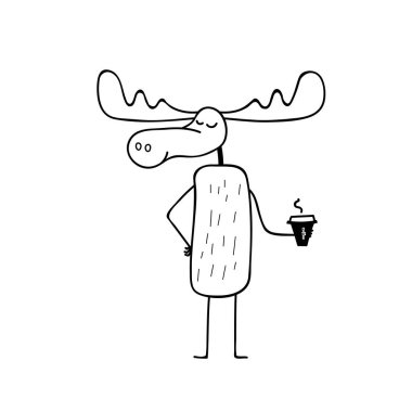 Coloring Moose with coffee on white background. vector