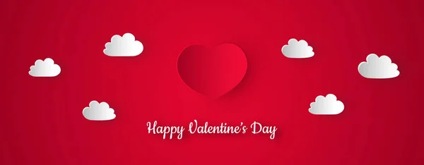 Feliz San Valentín. Corazones de papel rojo y nubes blancas . — Archivo Imágenes Vectoriales