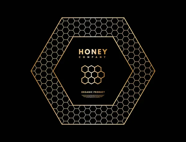 Logo de miel con gradiente dorado panales en marco hexágono . — Archivo Imágenes Vectoriales