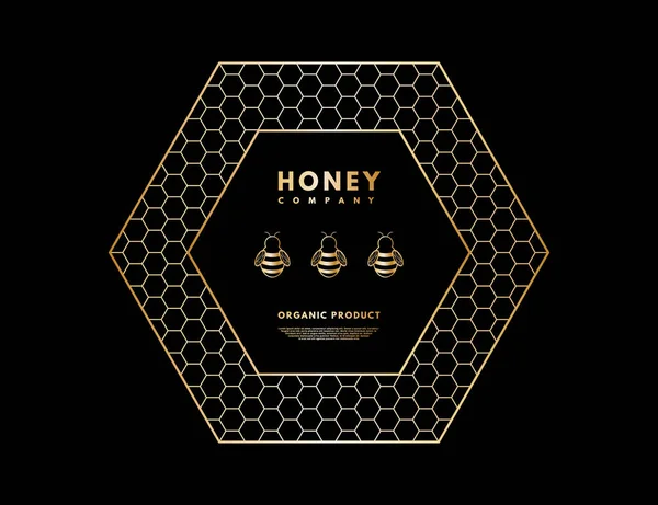 Logo de miel con gradiente de oro abeja en marco hexágono . — Archivo Imágenes Vectoriales