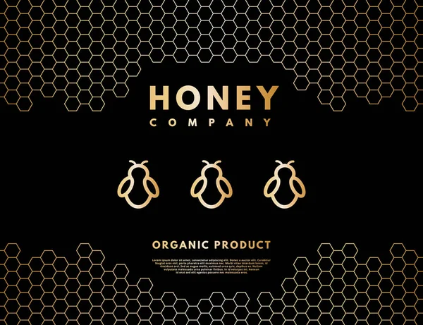 Logo de miel con gradiente de oro abeja miel y panales. Ilustración vectorial . — Archivo Imágenes Vectoriales