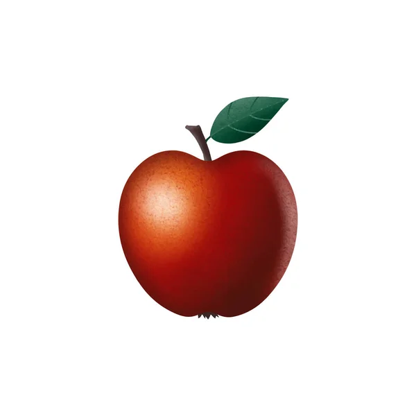 Manzana roja realista con textura. Ilustración de trama sobre fondo blanco. Renderizado 3D — Foto de Stock