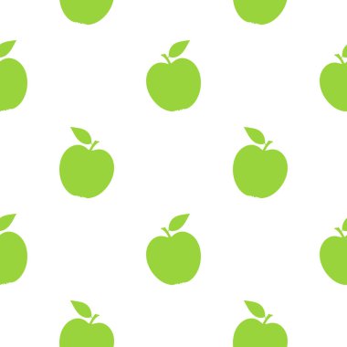 Kusursuz yeşil elma deseni. Vektör illüstrasyonu beyaz arkaplanda izole edildi.