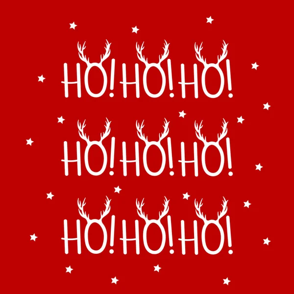 Vector kerstkaart met witte hand belettering HO HO HO met hoorns geïsoleerd op rode achtergrond. — Stockvector