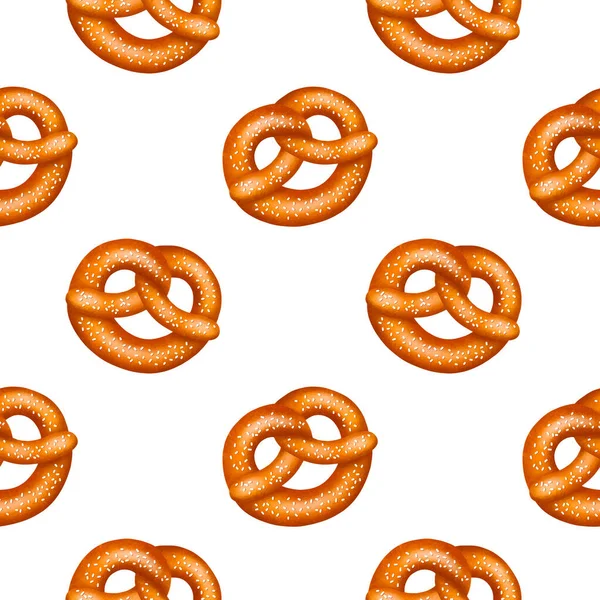 Seamless Pattern of realistic tasty pretzels with salt or sesame, with texture. Raster illustration on white background. — Stock Photo, Image