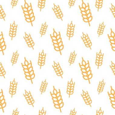 Turuncu çizgili buğday kulaklarının kusursuz deseni. Beyaz arkaplanda Raster illüstrasyonu.