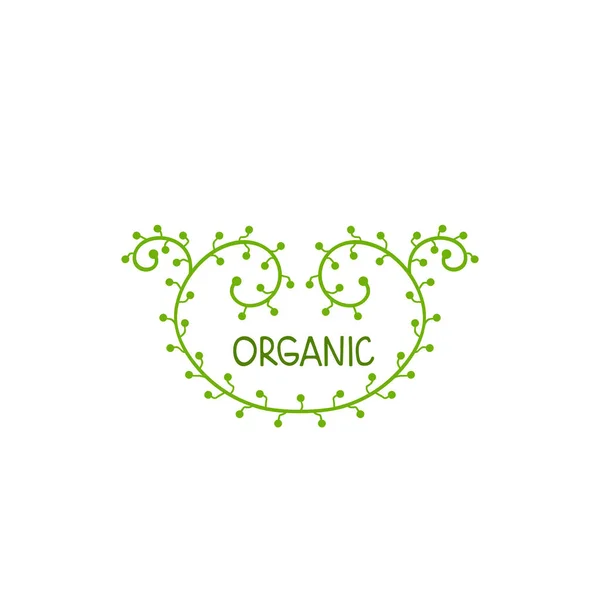 Vector green logo Organic design template. Emblem for natural farm, organic products. Isolated on white background. — Stock Vector