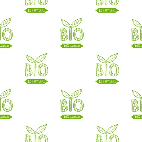 Padrão sem costura vetorial de Bio verde, natural, logotipo orgânico. Isolado sobre fundo branco . — Vetor de Stock