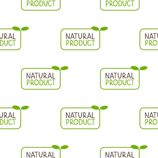 Векторный бесшовный рисунок зеленого логотипа Натуральный продукт. Изолированный на белом фоне. — стоковый вектор