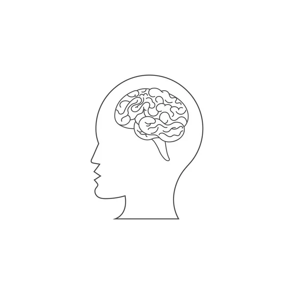 Raster line illustration. The human and his brain. On white background.