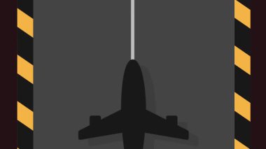 Her iki tarafında dikkat çizgileri olan, havacılık, havaalanı, seyahat, güvenlik ve ulaşımı sembolize eden bir uçak silueti.