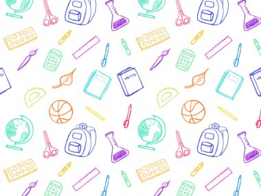Renkli okul elemanları desen çizimleri