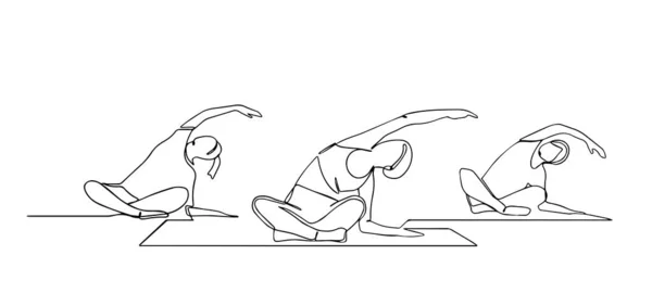 Непрерывный Рисунок Одной Линии Женщины Сидят Скрещенными Ногами Медитируют Векторная — стоковый вектор