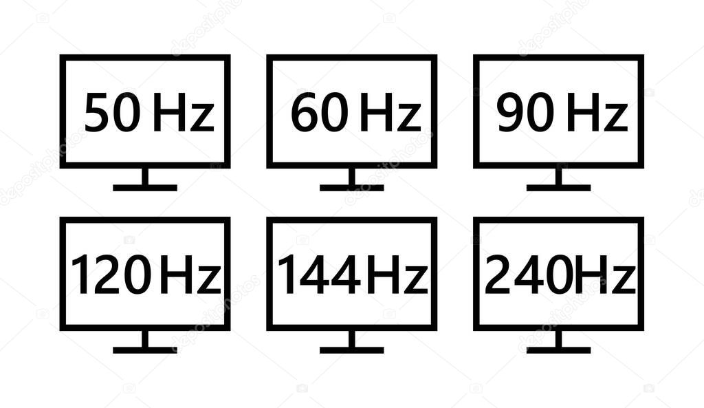 monitor refresh rate icons. 50, 60, 90, 120, 144, 240 hz, screen icon vector illustration. refresh rate icon. derived unit of frequency. Hertz icon