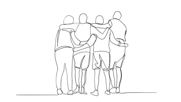 Grupo Hombres Mujeres Pie Juntos Tienen Amistad Una Línea Dibujo — Archivo Imágenes Vectoriales