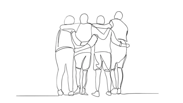 Groupe Hommes Femmes Debout Ensemble Ont Leur Amitié Dessin Ligne — Image vectorielle